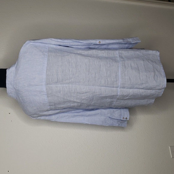 Tahari Womens Essentials 100% Linen Button Up Tunic Top Size M Blue Coastal - Picture 4 of 16